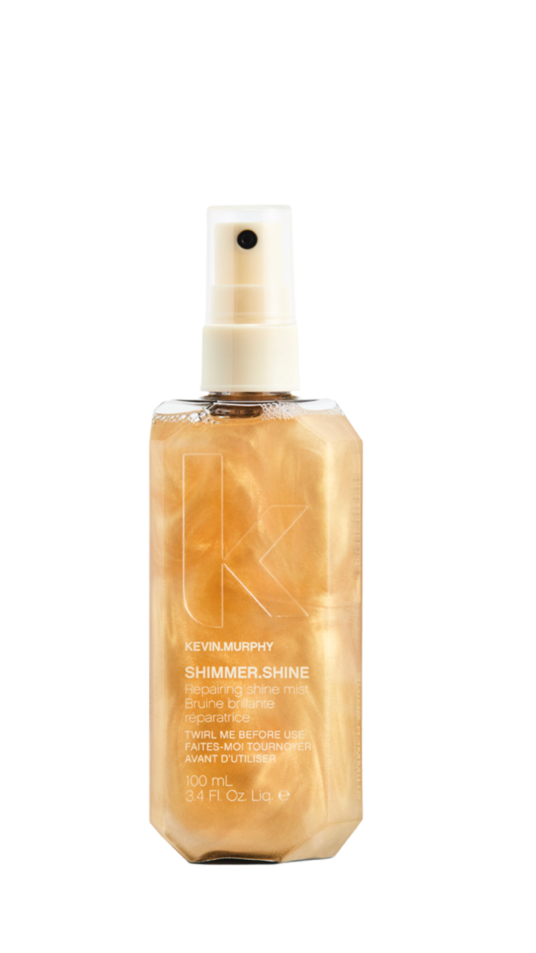 KEVIN.MURPHY „SHIMMER.SHINE“ – atstatomasis, žvilgesio suteikiantis purškiamas aliejus su aukso dulkėm