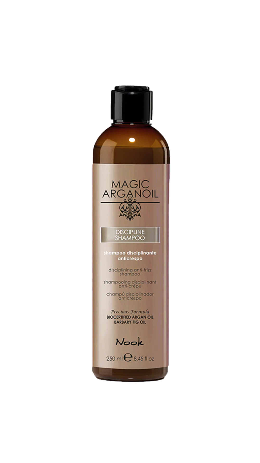 NOOK MAGIC ARGANOIL DISCIPLINE ŠAMPŪNAS BESIŠIAUŠIANTIEMS PLAUKAMS 250ml